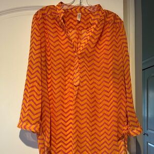 Tacera Orange and Pink Chevron Blouse